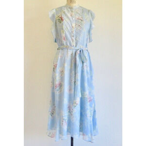 Lauren Ralph Lauren Ruffle Midi Dress Womens Sz 8 Blue Floral Cottagecore $178